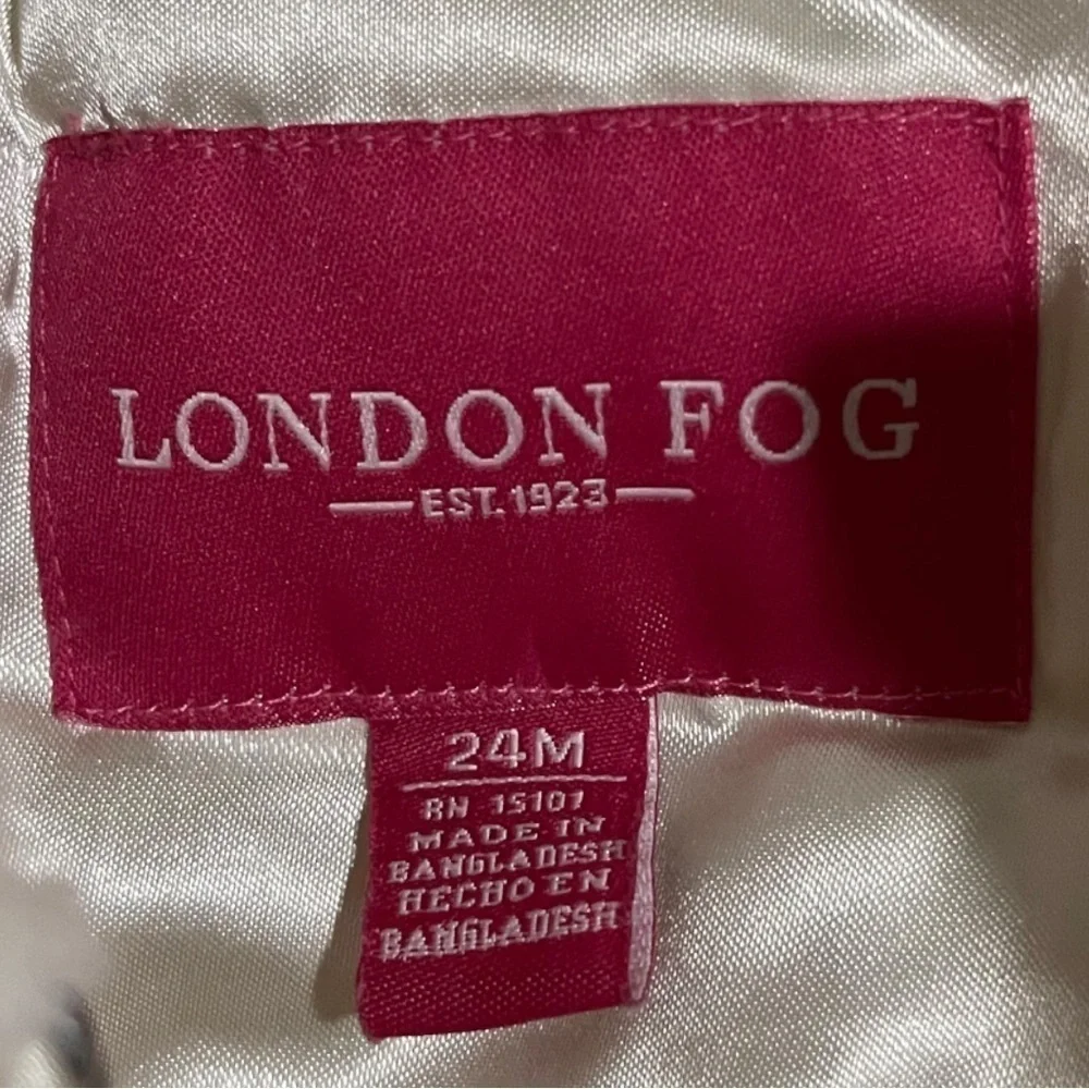 LONDON Fog Girl White Rosette Faux Fur Jacket 12 Month Coat Zipper Button Hooded